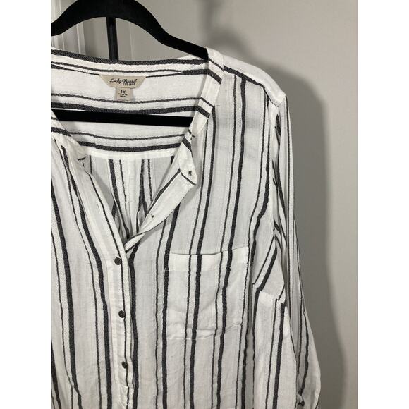 Lucky Brand Womens Size 1X Striped Long Sleeve Button Up Shirt - Picture 3 of 9